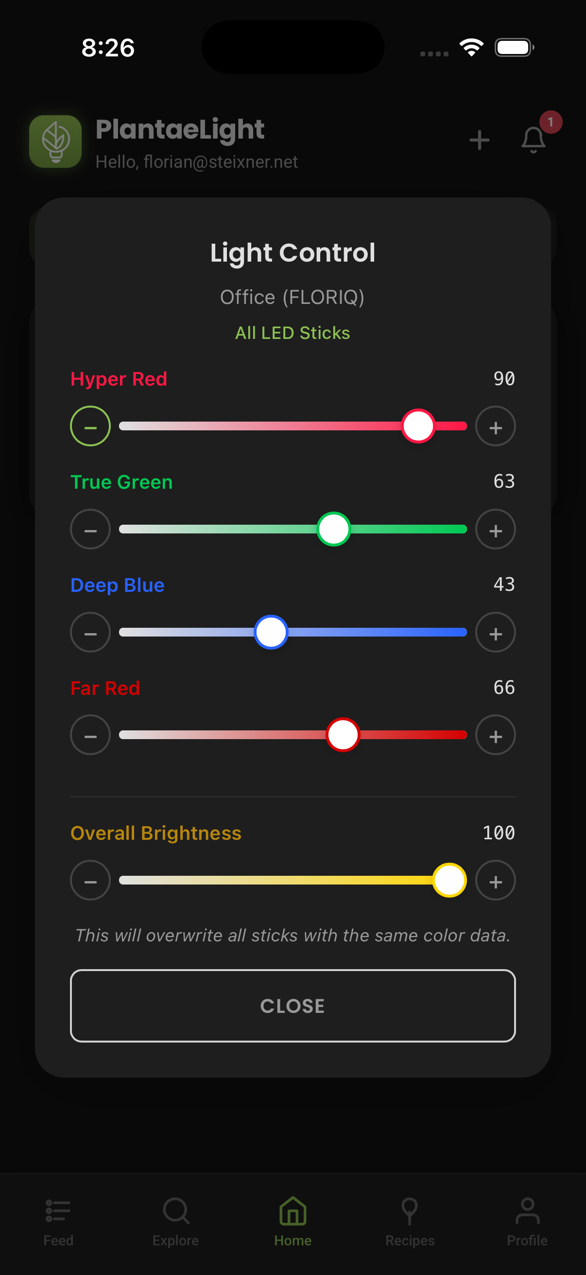 PlantaeLight App — Live-Spektrumsteuerung
